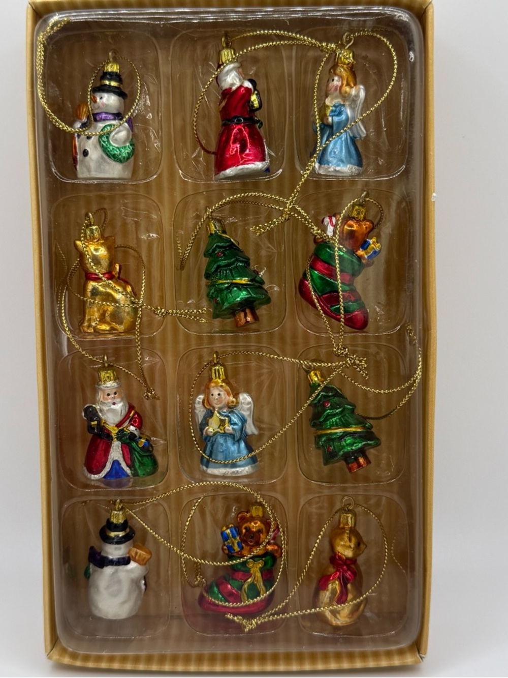 Glass Holiday Ornament Set - Multi-Color Christmas Tree, Santa, Angel & More